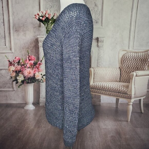 Ann Taylor Gray Blue Round Neck Long Sleeve Zipper Sides Knit Sweater Size Small - Picture 5 of 10